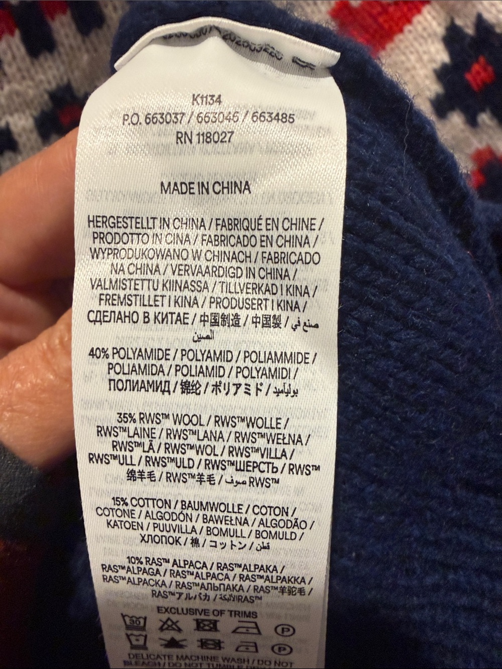 Boden Navy, Red & White Fair Isle Cable-Knit Crewneck Sweater - Picture 4 of 5